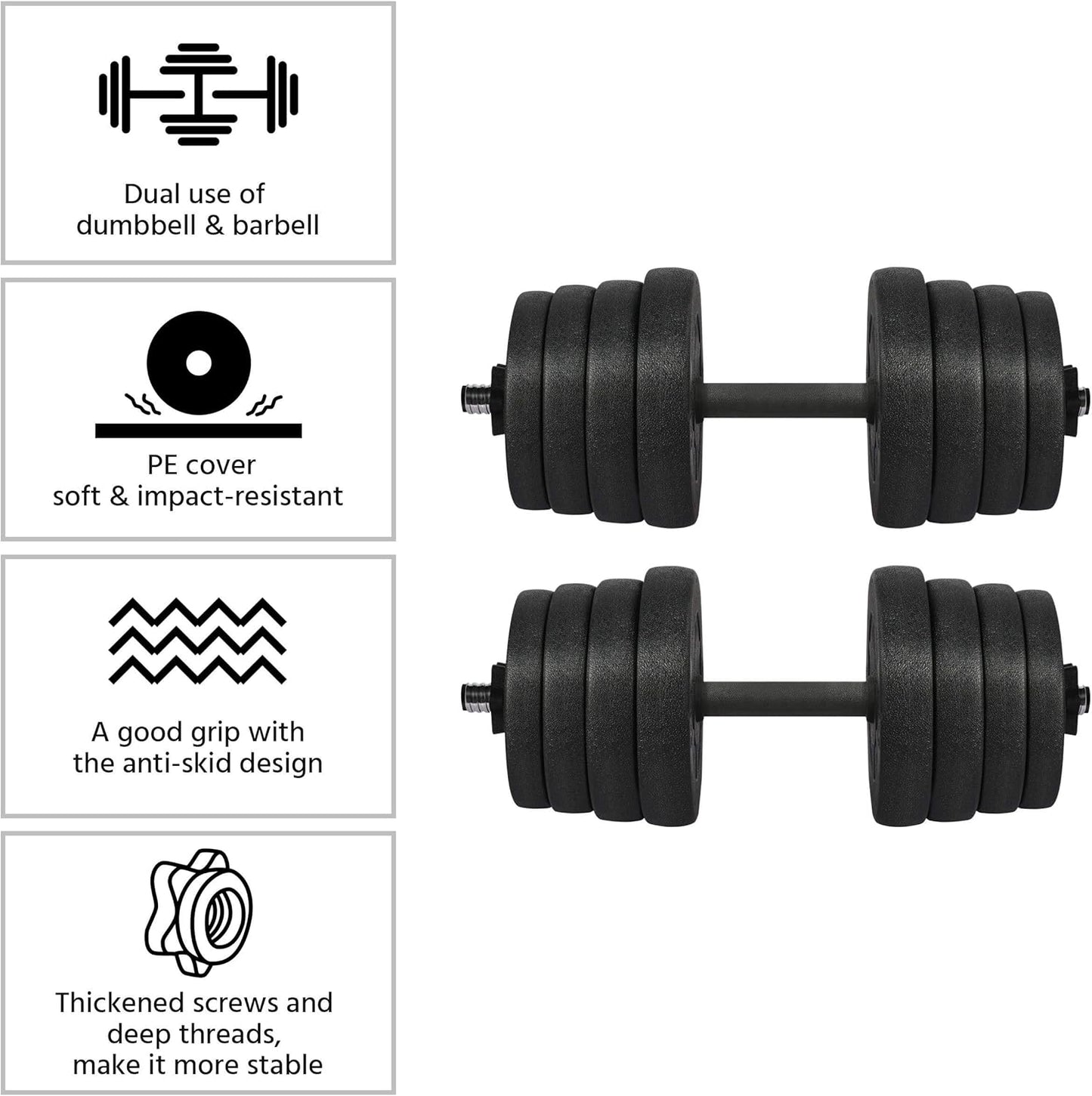 Yaheetech 66LB Weight Dumbbell Set Fitness Adjustable Cap Gym/home Barbell Plates Body Workout for Women and Men Strength Training