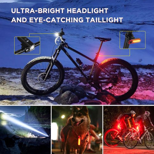 2025 New Bike Lights for Night Riding, Aluminum 1200 Lumens Rechargeable 6000mAh Super Bright Bicycle Headlight and Back Taillight, Waterproof LED Display 6+4 Modes Bicycle Lights Sets