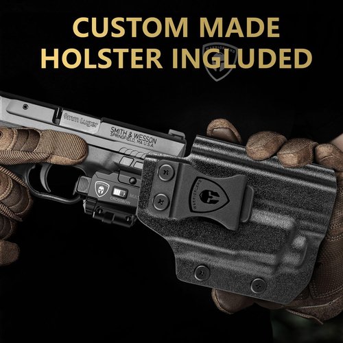 WARRIORLAND MA1 Laser Light Combo Holster Fit for M&P 9mm Shield EZ, 800-lumen LED Gun Flashlight and Green Laser Weapon Pistol Light & Right-Hand IWB Holster, Rechargeable | Screen Power Indicator