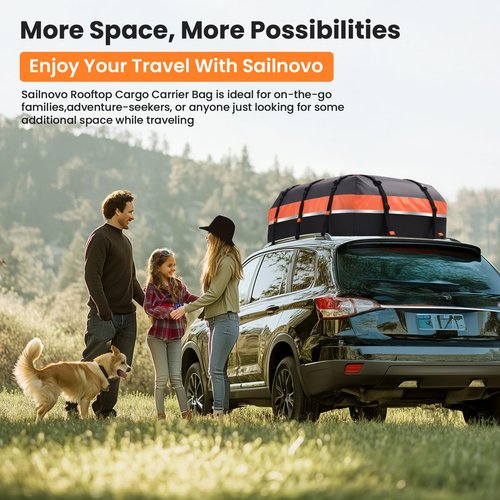Sailnovo Car Rooftop Cargo Carrier 21 Cubic Feet, Waterproof 1000D PVC Car Roof Bag with Anti-Slip Mat, Combination Lock, Storage Bag, Door Hooks & Tie-Down Strap fit Vehicle with/Without Luggage Rack