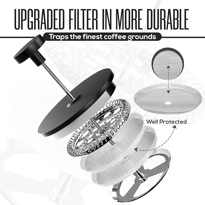 Utopia Kitchen Stainless Steel French Press Coffee Maker 21 Oz, French Press Tea Maker, Cold Brew Portable Travel Coffee Presses, Tea Press Gifts Black