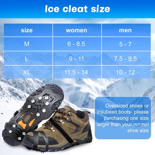 Crampons Ice Cleats for Shoes and Boots, Ice Snow Grip with Stainless Steel Spikes Anti-Slip, Traction Cleats Grips with Straps Women Men Shoes for Walking, Climbing, Hiking, Ice Fishing