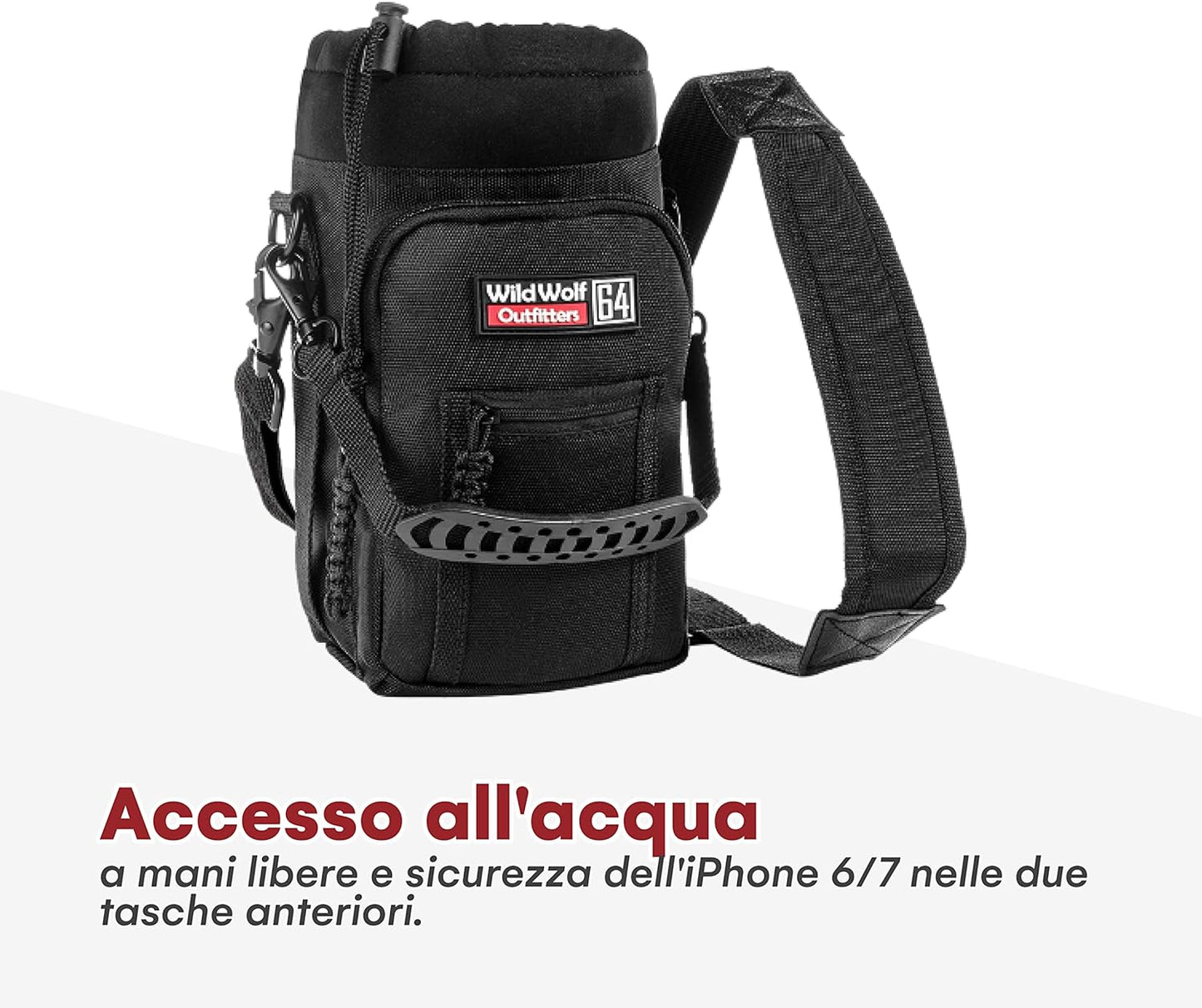 Wild Wolf Outfitters - #1 Best Water Bottle Holder for 64 oz Bottles - Carry, Protect and Insulate Your Flask with This Military Grade Carrier w/ 2 Pockets and an Adjustable Padded Shoulder Strap.