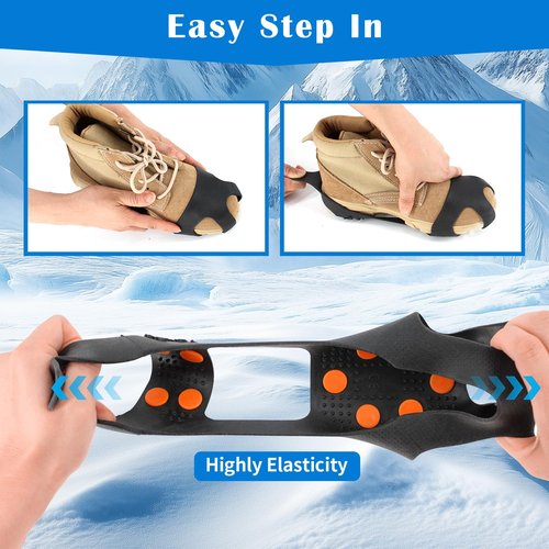 UNITACKLE Anti Slip Ice Cleats, Ice Snow Traction Cleats for Walking on Snow and Ice, 10 Steel Studs Crampons, Ice Snow Grips with Extra 20 Replacement Studs for Shoes and Boots