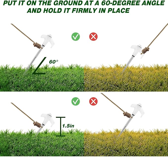 Hicarer 40 Pcs 8'' Screw in Tent Stakes Heavy Duty Ground Anchors Screw in Tent Pegs Ground Stakes Tent Spikes Metal Tent Spikes with Hex Head Driver for Camping Garden Canopies (Luminous White)
