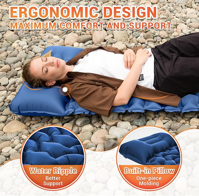 KingCamp Sleeping Pad for Camping, Inflatable Sleeping Pad Ultralight Connectable Camping Mattress with Pillow Built-in Foot Pump for Backpacking Hiking Tent Cot