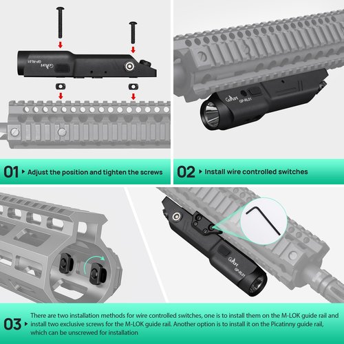 2500 Lumen Aluminum Alloy Rifle Laser Light Combo, 2.5 Hours Long Runtime AR15 Weapon Light and Green Laser, Picatinny Rail MLOK Mounted LED Tactical Flashlight, Low Profile Flashlight AR Rifle R15