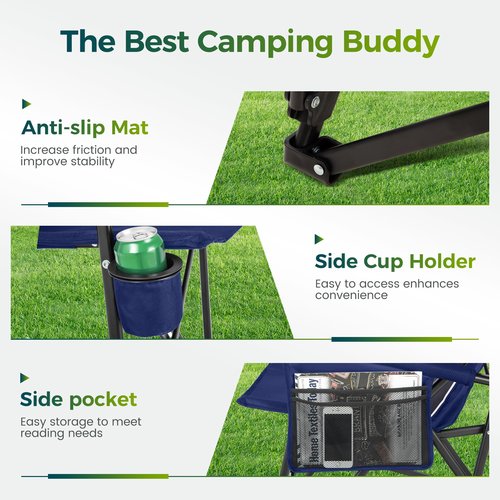 ALPHA CAMP Oversized Folding Camping Chairs High Backrest Heavy Duty Lawn Chairs for Adults Support 500 LBS Portable Camp Chairs with Cup Holders Large Side Pocket for Outdoor