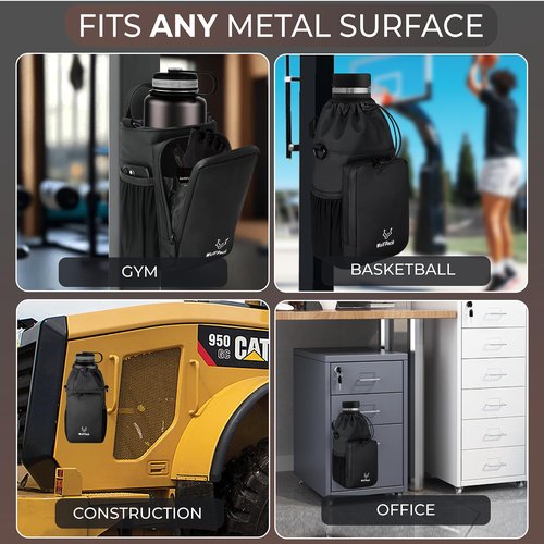 WulfPack Magnetic Gym Bag, Magnetic Bottle Bag, Water Bottle Carrier Holder with Large Phone Pockets, Large Pockets, Gym Bag, Work, and Sports (Black)