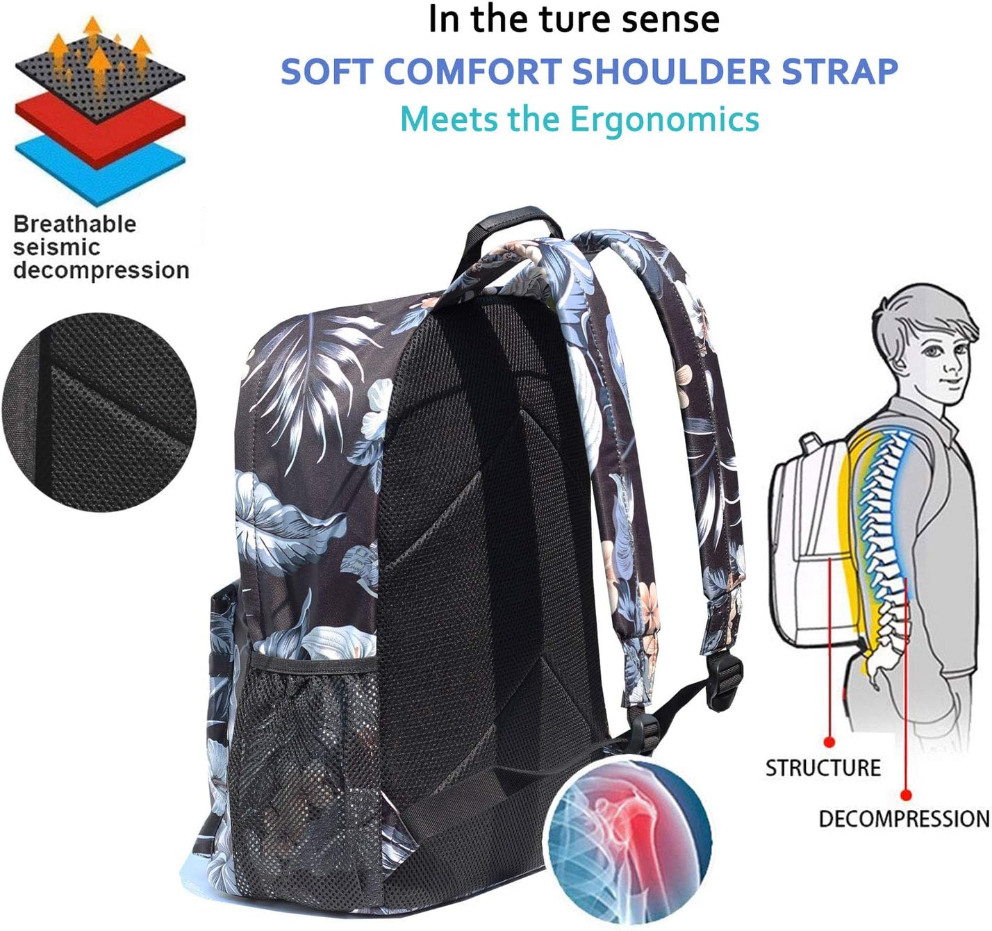 Original Floral Leaf Travel Backpack,Waterproof Gym Backpack Suitable for Travel,Gym,Shopping,Yoga,Hiking,Beach (I)