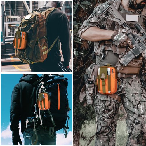 IronSeals 2 Pack Tactical Molle Pouch Compact Utility Waist Bag Phone Holster for iPhone 15 Pro Max/15 Pro/15/14 Plus/14 Pro Max/13 Pro Max/13 Pro/12 Pro/12/11 Pro Max/Xs Max (Orange*2)