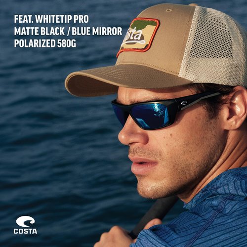 Costa Del Mar Whitetip Pro Sunglasses, Matte Tortoise/Green Mirrored Polarized 580G, 57 mm