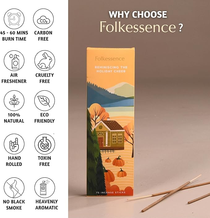 Folkulture Fall Incense Sticks - Pack of 75 Incense Sticks, Natural and Non Toxic Incents for Meditation & Spiritual Practice - Organic Insence-Sticks - Inscents-Sticks, Pumpkin Scented