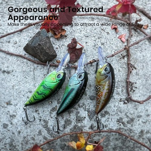 Pristis 3 pcs Crankbait Fishing Lures for Bass, Crank Bait with Treble Hooks, Shallow Deep Diving Swimbait Set, Minnow Jerkbait Lure Kit Saltwater & Freshwater, Hard Bait for Trout Crappie Walleye