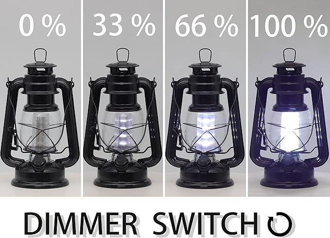 YAKii LED Vintage Metal Hanging Hurricane Lantern - 12 LED Dimmer Switch, Cold White, Battery Operated for Power Outage, Indoor Camping, Outdoor Brooklyn Lighting (Black 2 Pack)