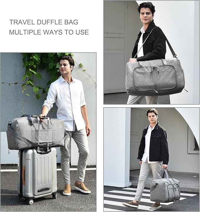 Dimayar 115L Travel Duffle Bag for Men Women - Foldable Duffel Bag with Shoes Compartment - Overnight Bags Waterproof & Tear Resistant(Gray)