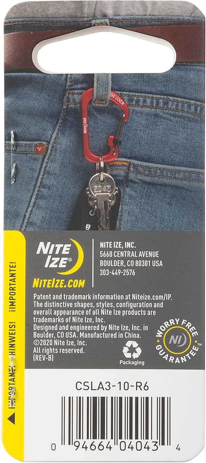 Nite Ize Size-3 S-Biner SlideLock Carabiner, Locking Carabiner Key Chain, Aluminum, Red
