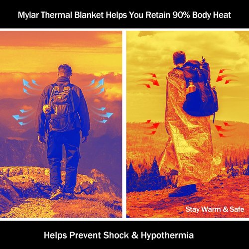 SET007 50 Pack Emergency Mylar Thermal Blankets - 82"x62" Waterproof Heat Reflective Blankets, Bulk Rescue Blanket for Survival, Camping, Marathons, Bug Out Bag, First Aid, Golden