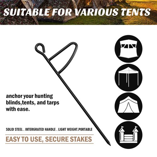 RunNico 6 Pcs Hunting Blind Stakes, Metal Ground Blind Anchor, Heavy-Duty Tent Stakes Pegs for Outdoor Easier Hunting Camping Tent and Tarps Installation