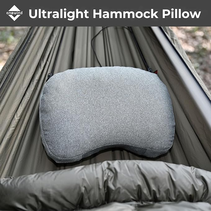 onewind Ultralight Camping Pillow, Soft Inflatable Pillow Compressible Ergonomic Neck Air Pillow with Removable Elastic Cord for for Hammock Tent Sleeping Pad Attachment, Gery