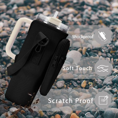 MAXTOP Water Bottle Carrier Bag for Stanley 40/30 oz Tumbler with Phone Pocket，Water Bottle Holder with Adjustable Strap & Handle Strap Stanley Cup Accessories