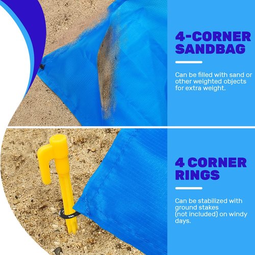Roucerlin 2 Pack Pocket Beach Blanket with Bag, 59'' x 55'' (2-3 Adults) Beach Mat Sand Free Waterproof, Lightweight Outdoor Picnic Blankets, Packable Camping Blanket Tarp for Hiking Travel (Blue)