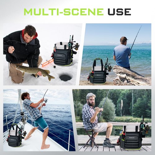 Boomistry Fishing Bucket Organizer for 5 Gallon Bucket Accessories, Fishing Tackle Bag with Adjustable Buckle, Fishing Rod Bag with 15 Multi-Pockets for Fishing Gear and Equipment (Dark Gray)