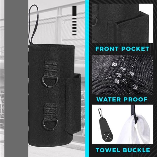 Domensi Magnetic Gym Bag Water Bottle Holder Carrier Bag Pouch Sleeve with Phone Pocket Silicone Towel Buckle and Sling for Gym Accessories Organizer, Gift for Fitness Lover(Black)