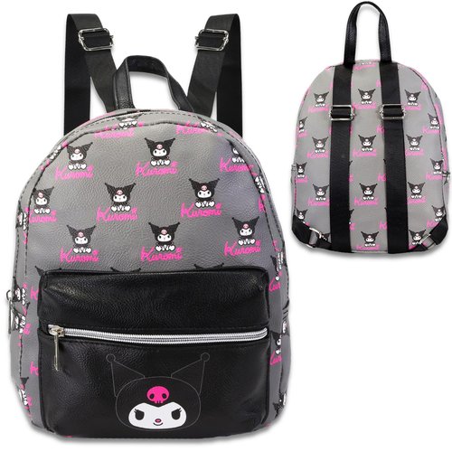 Hello Kitty Kuromi Mini Backpack for Girls - 10" Faux Leather Backpack With Front Pocket Plus Bottle | Small Kuromi Bundle