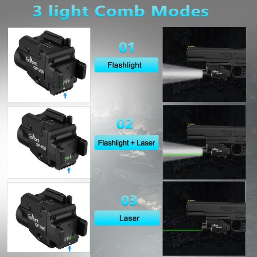1500 Lumens Aircraft-Grade Aluminum Compact Pistol Flashlight, Picatinny Flashlights Laser Weapon Light, Subcompact Tactical Pistol Lights,Green Laser Light Combo for Handgun, Rechargeable Gun Light
