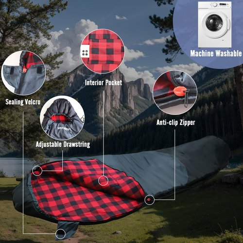 WKFAMOUT Cold Weather Mummy Sleeping Bag Flannel 0 Degree Winter Sleeping Bag Machine Washable Heavy Duty for Adults,Teenager with Compression Sack 4 Seasons for Camping Hiking Traveling