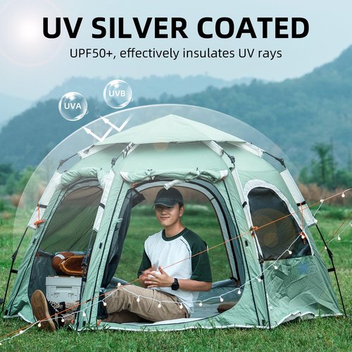 Qunature Tents for Camping 2 Person Waterproof Pop Up Camping Tent with Screen Porch 4 Ventilation Mesh Windows & 2 Doors Portable for Camping, Hiking, Beach, Backpacking, and Outdoors