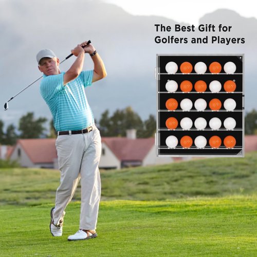 HBlife Acrylic Golf Ball Display Case Wall Mounted Cabinet Holder, Mirrored UV-Protection Clear Golf Ball Rack Holds 30 Balls with Magnetic Door Shadow Box for Collector Memorabilia Autograph Balls