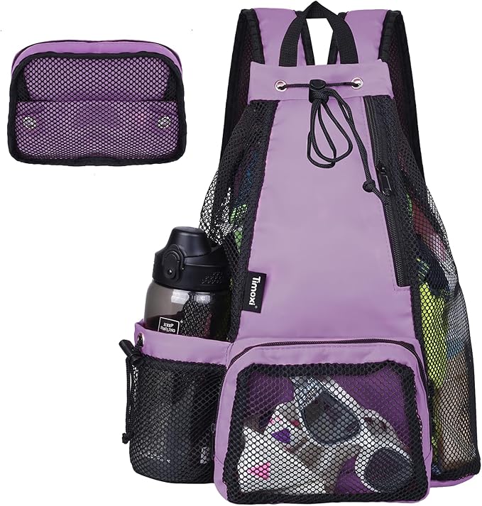 Swim Bag Beach Backpack with Padded Shoulder Strap Mesh Backpack with Wet Pocket for Swimming, Gym