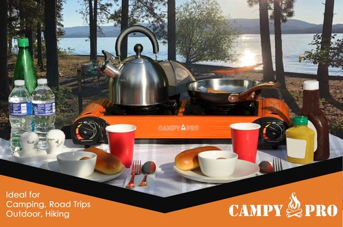 Campy Pro 2-Burner Butane Camping Stove – Portable Outdoor Gas Grill with Carrying Case for BBQ, RV, Picnic, Tailgating, and Camping Cooking