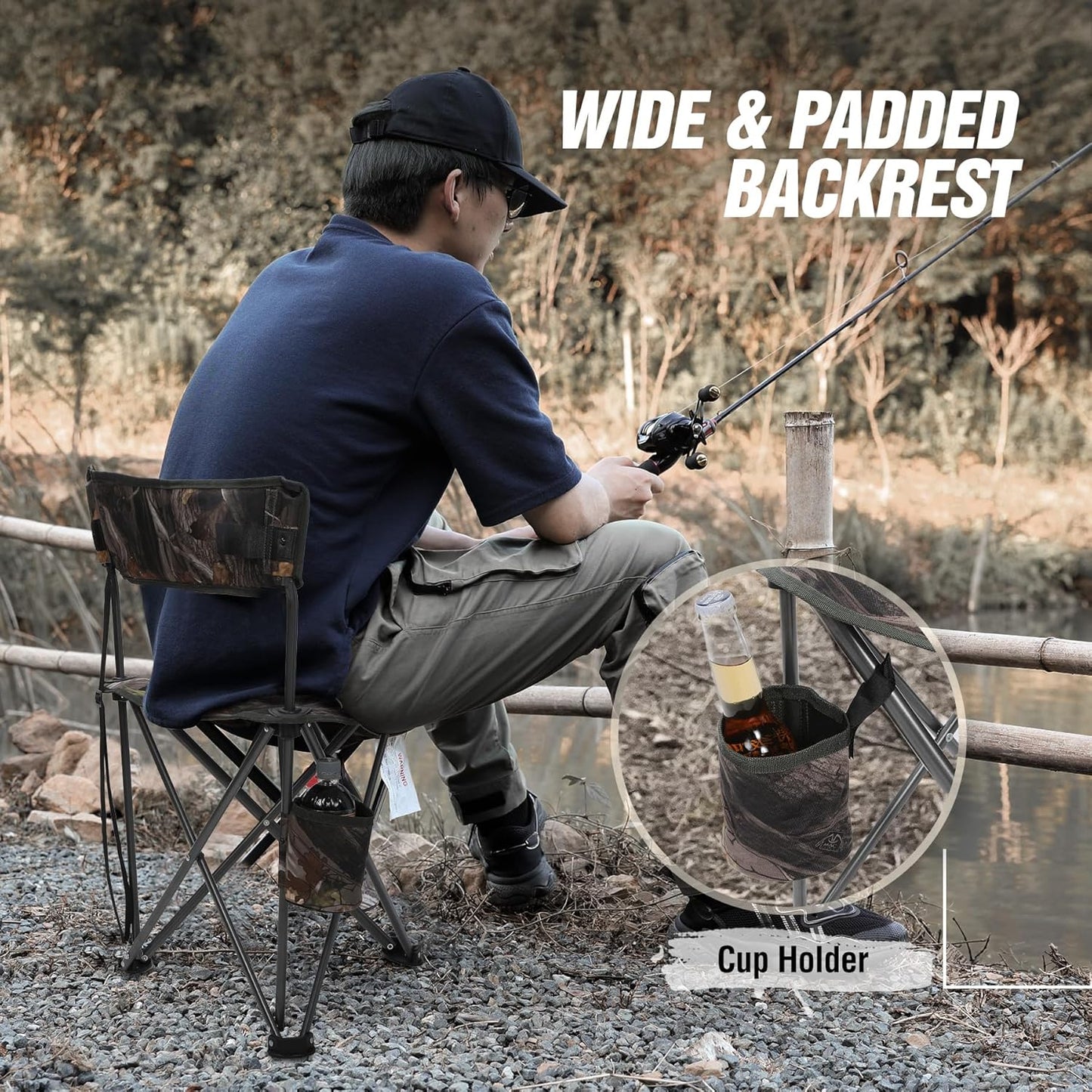 REDCAMP 2 Pack Tripod Hunting Chairs for Blinds, Folding Lightweight Portable Fishing Chair for Adults Hunting Stools with Backrest, Golf Chairs for Spectators, Camo
