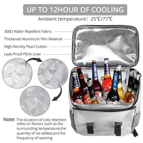 Justech Cooler Backpack 25L, Leakproof Waterproof Beach Backpack, Insulated Lunch Cooler Bag for Men and Women Large Capacity Backpack for Picnic, Camping, Beach, Travel, BBQ, Hiking, Fishing, Grey