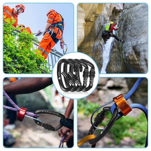 JRSGS 25KN Locking Climbing Carabiner Clips, UlAA Certified Rockclimbing Carabiner,Heavy Duty Carabiners Equipment,Large SizeCarabiner for Climbing, Rappelling,Hunting and Rescue