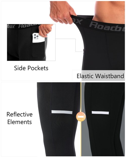 Roadbox Men's Compression Pants Running Tights with Pockets Athletic Leggings Base Layer for Workout Basketball Cycling Sport