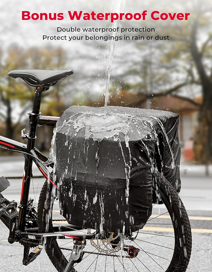 KEMIMOTO Bike Bag Panniers with Rain Cover, 34L Waterproof Bicycle Saddle Bag for Rear Rack Mountain Biking Bags Storage, Ebike Accessories for Commuter Grocery Shopping Travel Carrier, Black