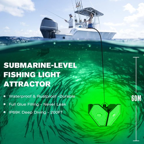Goldlife 110V Underwater Fishing Light with 50ft Cable, 400W 40000LM Foldable GFCI Safety Plug Brightness Green LED Light Attractants for Docks/Boats/Kayaks, IP69K Rated for Fresh & Salt Water