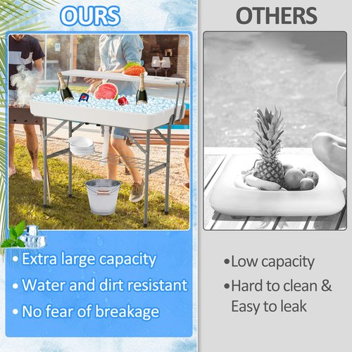 Dragosum Outdoor Ice Cooler Table with Drain and Shelf, Folding Table with Matching Skirt, Portable Table Coolers 4 Foot for Party BBQ Camping Wedding