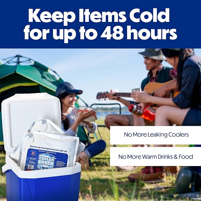 Cooler Shock Reusable Ice Packs for Cooler - Long Lasting Cold Freezer Packs for Coolers and Lunch Boxes - Cooler Ice Packs for Camping Gear, Fishing, Road Trips, Beach Must Haves