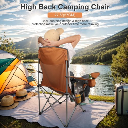 Colorsoul Folding Camping Chair 2 Pack for Adults,Large Folding Lawn Chairs Set of 2 with Table,Outdoor Camping Chairs Set for Lawn,Picnic