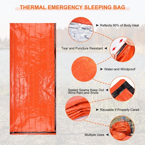 Emergency Sleeping Bag 4 Pack Survival Sleeping Bag with Whistles Thermal Emergency Bivy Sack Sleeping Bags Portable Emergency Blanket for Outdoor Hiking Camping (Orange)