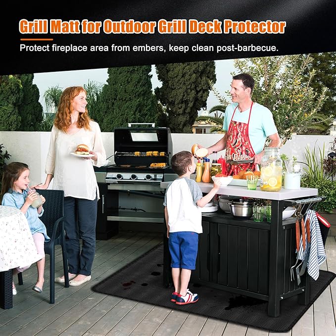Cook's Aid Large Under Grill Mat for Outdoor Grill,0.35" Thick Double-Sided Fireproof Grill Pad,Indoor Fireplace/Fire Pit Mat,Oil-Proof Waterproof BBQ Protector for Decks and Patios (38"x40")
