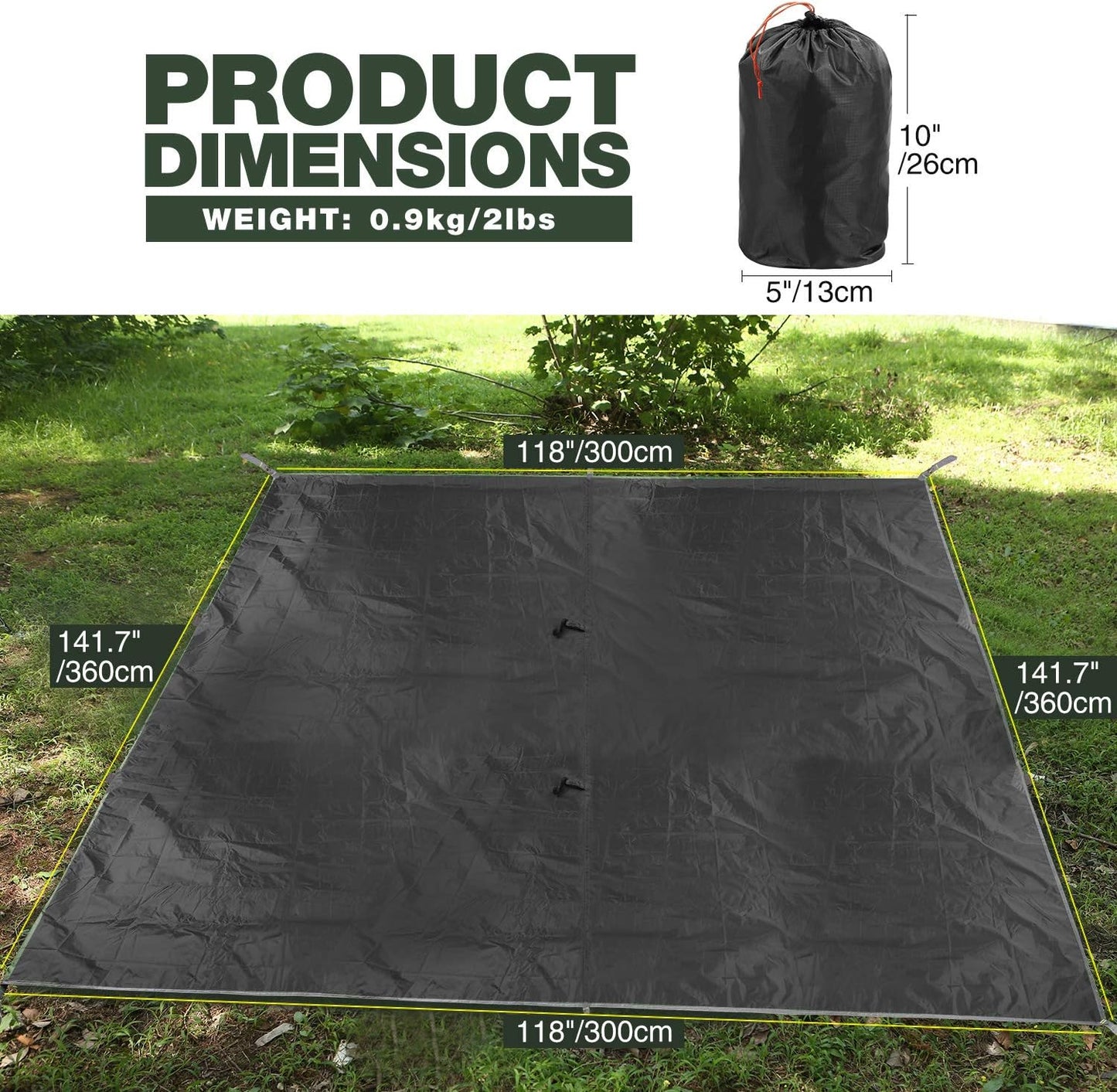 REDCAMP Hammock Rain Fly Camping Tarp Waterproof, 10x10ft Lightweight Backpacking Rain Tarp Shelter for Hiking Outdoor, Green