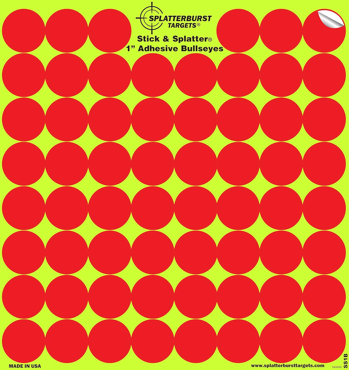 Splatterburst Targets - 10 Pack 1 inch Stick & Splatter Self Adhesive Red Bullseyes - Gun - Rifle - Pistol - Airsoft - BB Gun - Pellet Gun - Air Rifle - Made in USA