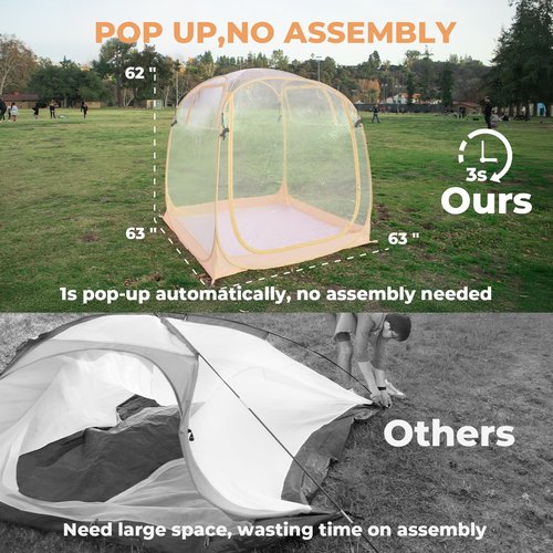 All Weather Proof Pod Sports Tent,Outdoor Weather Tent Sports Pod Pop Up Shelter with Sealed Floor,Pop Up Screen House with Carry Bag,Screen Room for Sport Event,Camping,Fishing-63"x63"x62"Clear