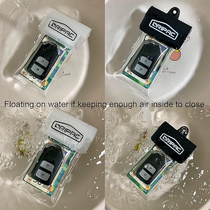 DRIPAC Waterproof Car Key FOB Case Waterproof Wallet Waterproof Holder Pouch For Key ID Badge Credit Card Money（Black+White）
